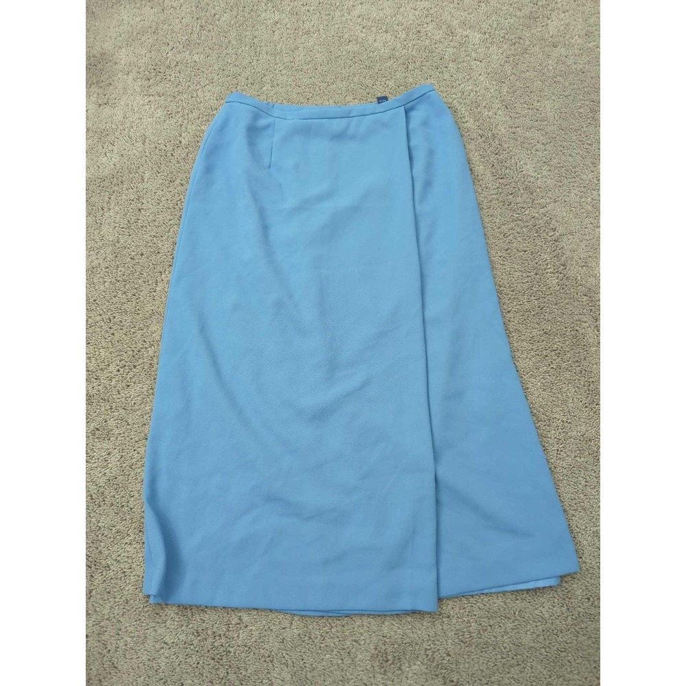 Karen Scott A-line Skirt Womens 14 Blue Faux Wrap Elastic Wasit Lined Maxi